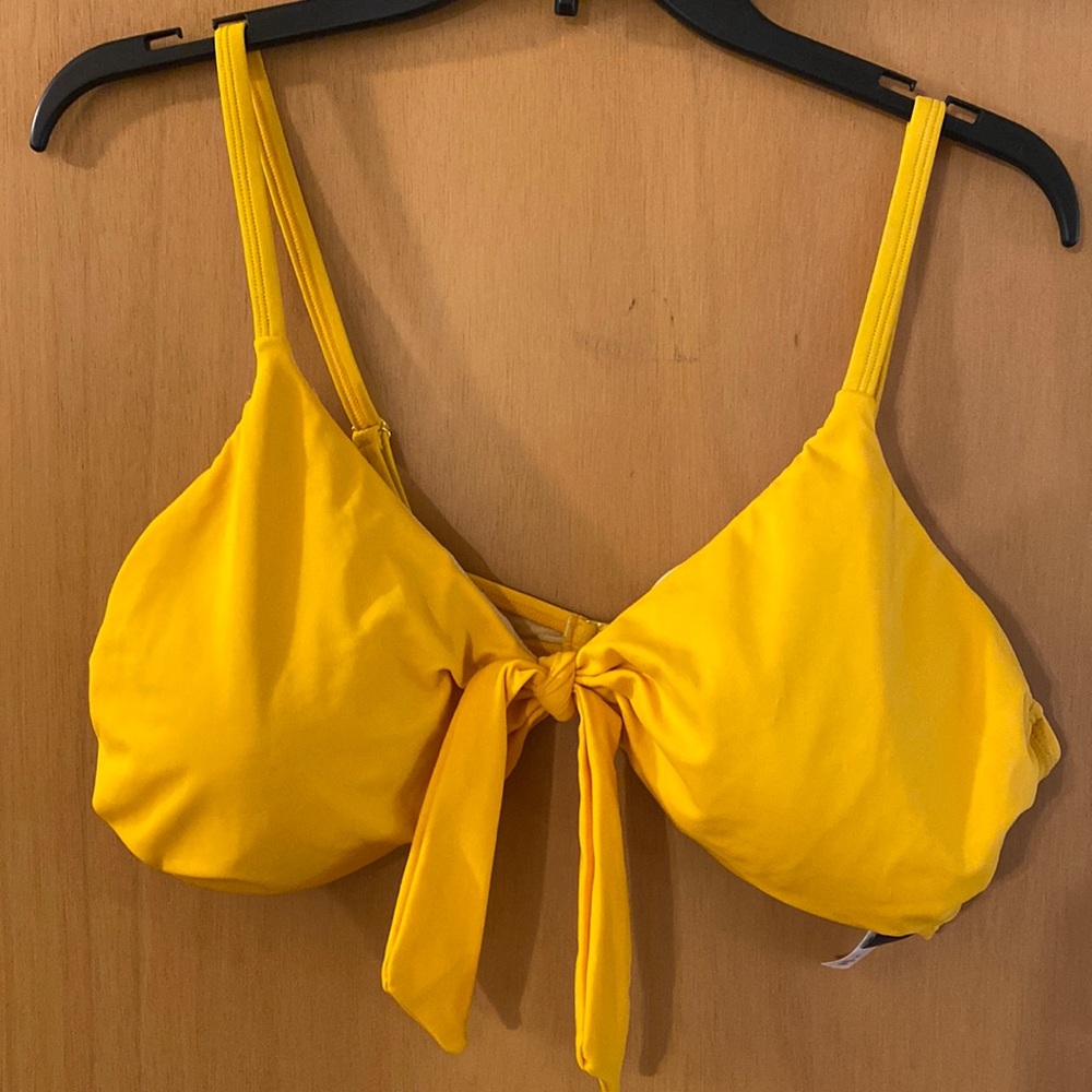 Swimsuits for All Tie Front Bikini Top Mustard Yellow Size 14
